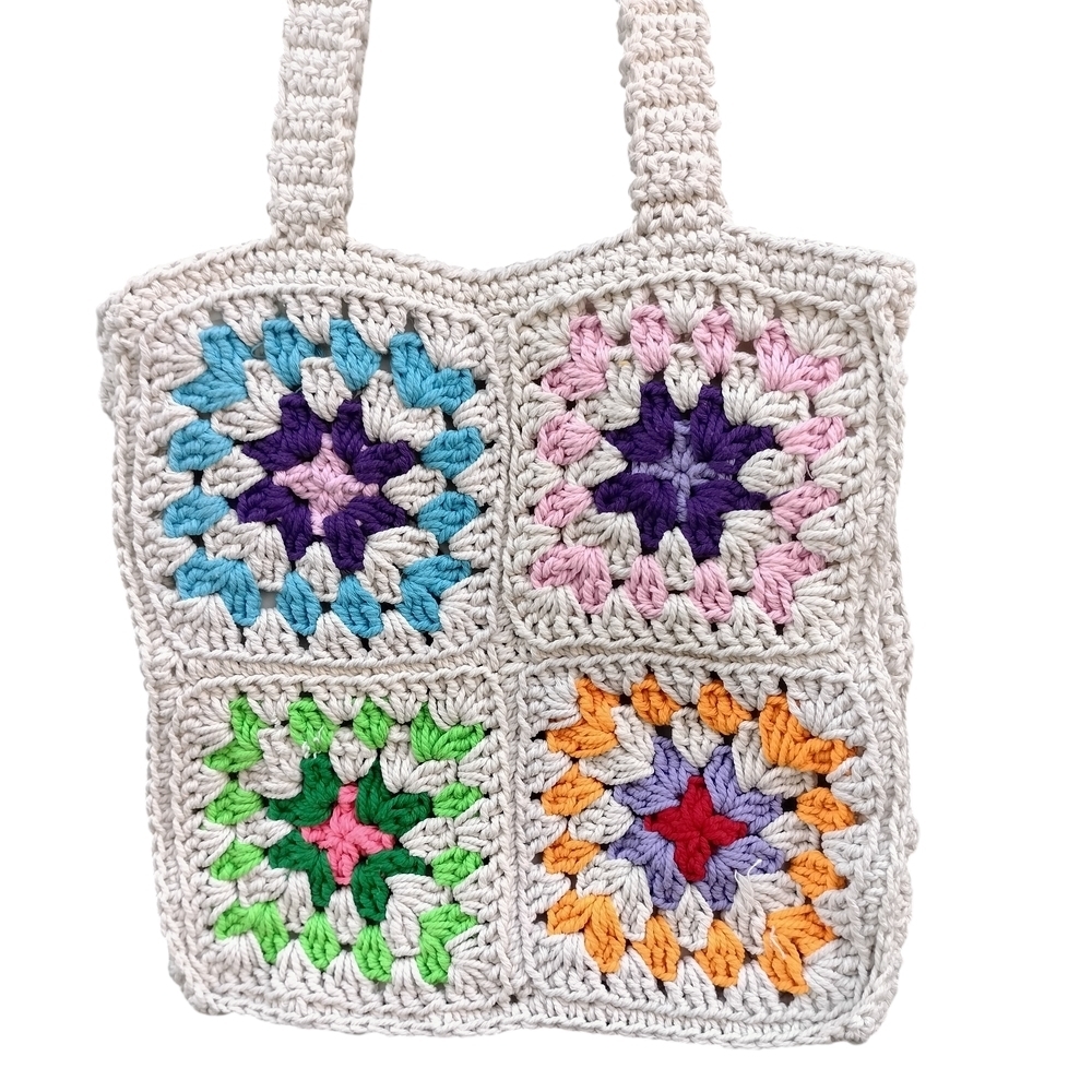 Forever 21 Crochet Tote Bag with Multicolor Squares